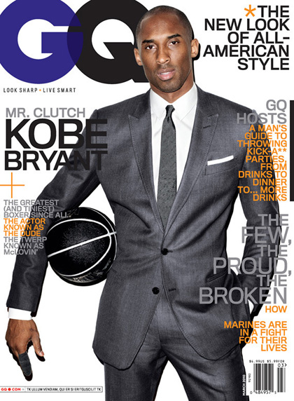Kobe Bryant of the Los Angeles Lakers is on the cover of GQ's March 2010 
